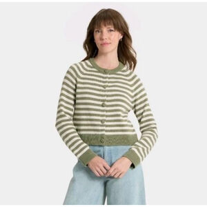 Universal Thread Green White Striped Women's Button-Down Cardigan